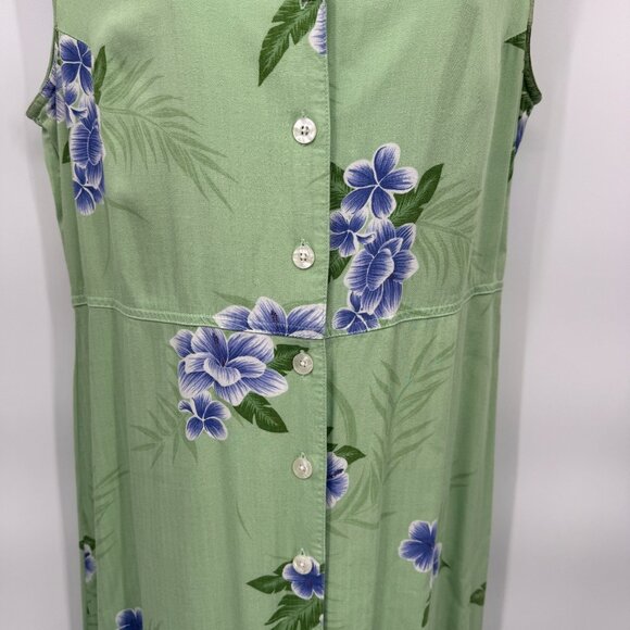 Vintage Hawaiian‎ Maxi Dress Womens 12 Rayon Green Purple Hibiscus Print Beachy - Picture 3 of 9